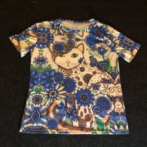 Artistic kitty cat T shirt Top